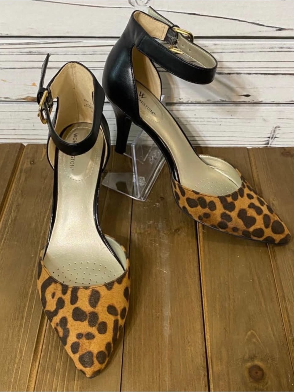Worthington Leopard Print Pointed-Toe Ankle-Strap Heels - Black/Leopard